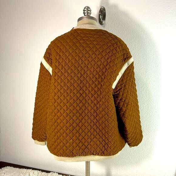 Zara Trafaluc Collection Womens Quilted Sweater Velvet Snap Lined Mustard Small - Picture 3 of 8